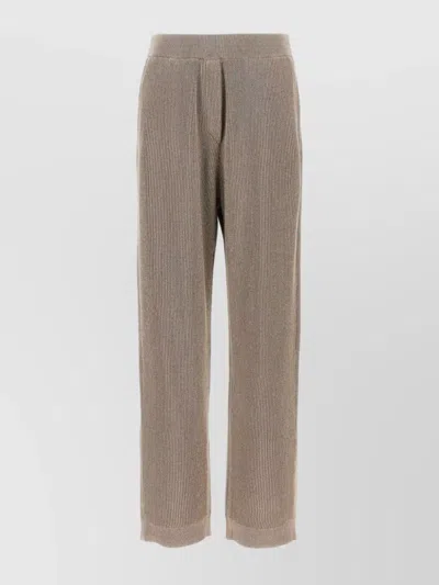 Brunello Cucinelli Ribbed Texture Trousers Elasticated Waistband In Neutral