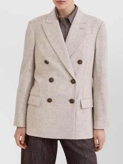 Brunello Cucinelli Wool Double-breasted Jacket With Peak Lapels In Neutral