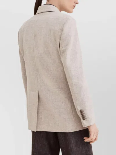 Brunello Cucinelli Wool Double-breasted Jacket With Peak Lapels In Neutral