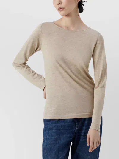 Brunello Cucinelli Beige Boat Neck Long Sleeve Sweater In Neutral