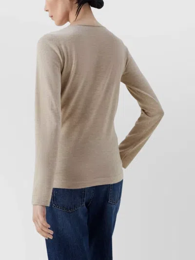 Brunello Cucinelli Beige Boat Neck Long Sleeve Sweater In Neutral