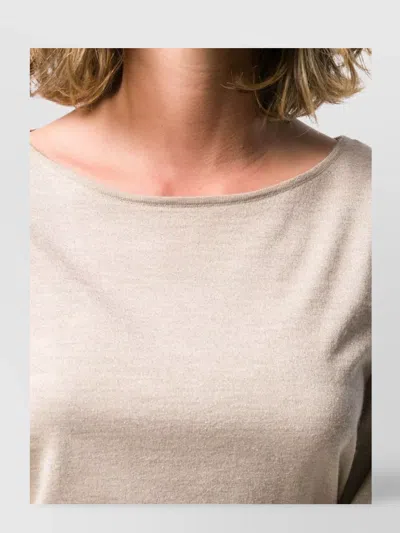 Brunello Cucinelli Beige Boat Neck Long Sleeve Sweater In Neutral