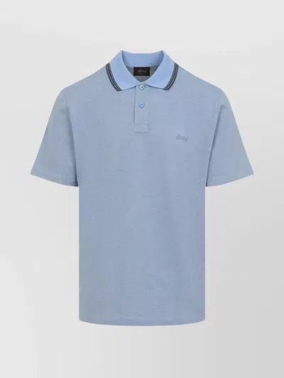 Brioni Striped Edge Polo Shirt In Cotton In Blue