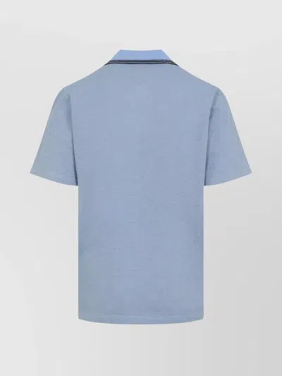 Brioni Striped Edge Polo Shirt In Cotton In Blue