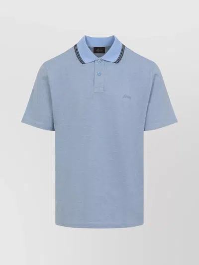 Brioni Striped Edge Polo Shirt In Cotton In Blue