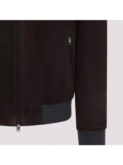 Brioni Ribbed Collar Bomber With Side Pockets In Brown