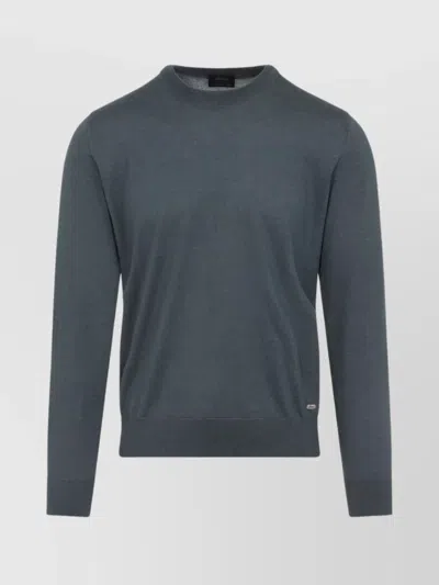 Brioni Ribbed Crewneck Sweater With Cuffs And Hem In Blue