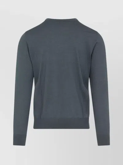 Brioni Ribbed Crewneck Sweater With Cuffs And Hem In Blue
