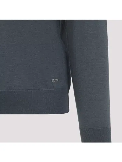 Brioni Ribbed Crewneck Sweater With Cuffs And Hem In Blue