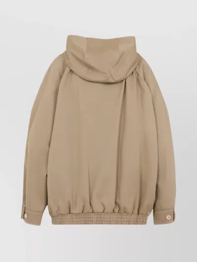 Marni Hooded Jacket With Embroidered Detail And Elasticated Hem In Brown
