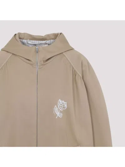Marni Hooded Jacket With Embroidered Detail And Elasticated Hem In Brown