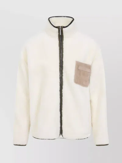 Marni Fleece Bomber Jacket With Zip-up Closure In White