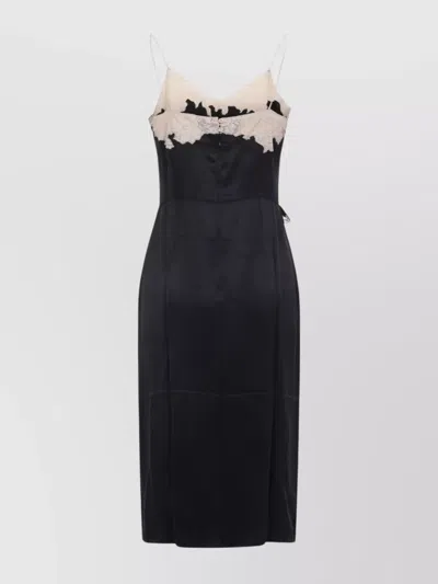 Prada Lace Detailed Midi Dress With Side Slit In Black