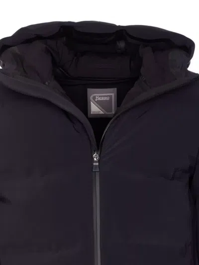 Herno Down Jacket With Hood And Quilted Pattern In Blue