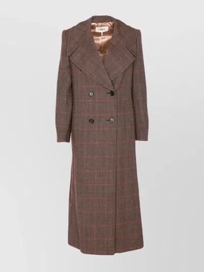 Chloé Checkered Long Length Coat With Prince Of Wales Motif