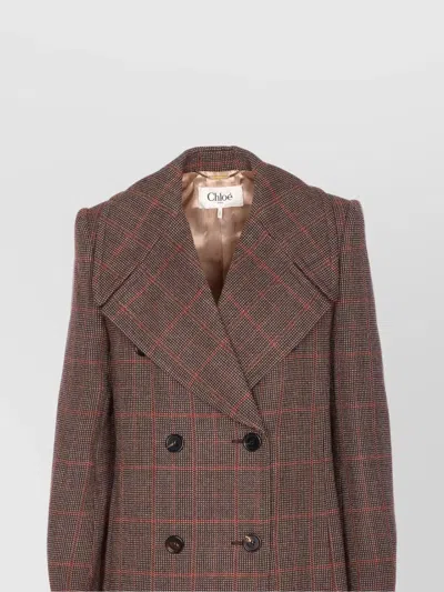 Chloé Checkered Long Length Coat With Prince Of Wales Motif