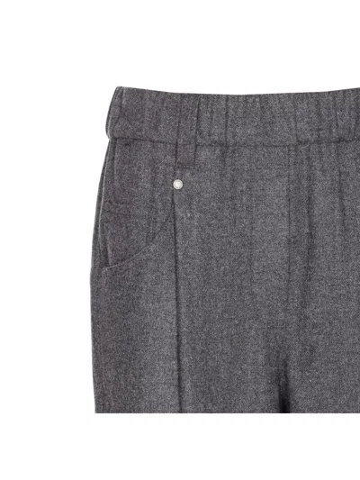 Brunello Cucinelli Trousers With Belt Loops And Elastic Waistband In Gray