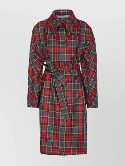 Vivienne Westwood Wool Coat Belted Waist Checkered Pattern In Multi