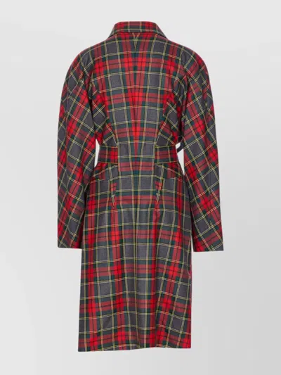 Vivienne Westwood Wool Coat Belted Waist Checkered Pattern In Multi