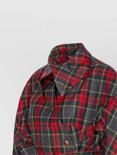 Vivienne Westwood Wool Coat Belted Waist Checkered Pattern In Multi