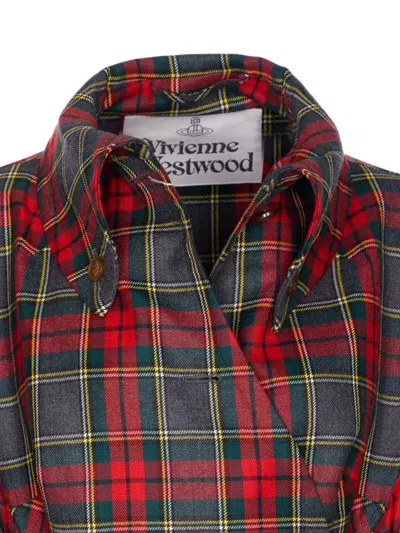 Vivienne Westwood Wool Coat Belted Waist Checkered Pattern In Multi