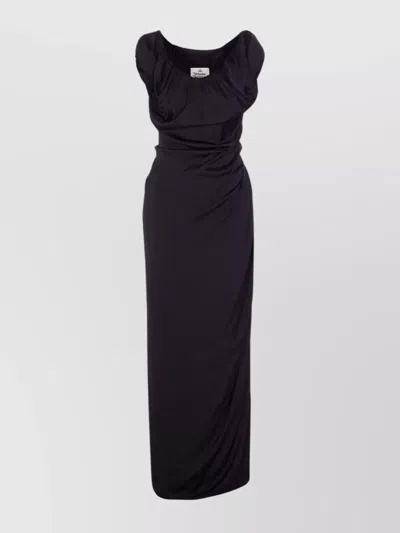 Vivienne Westwood Draped Asymmetrical Square Neckline Maxi Dress In Black