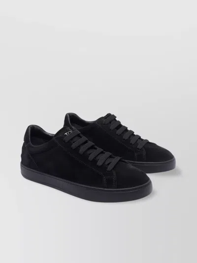 Tod's Low Top Suede Sneakers With Round Toe In Black