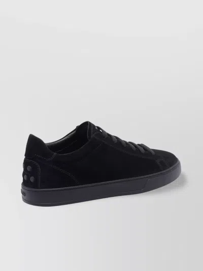 Tod's Low Top Suede Sneakers With Round Toe In Black