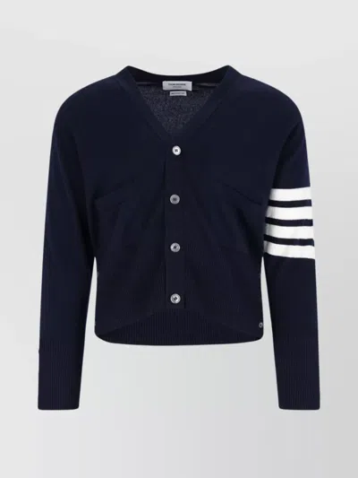 Thom Browne Ribbed Hem Knitwear With V-neckline And Striped Sleeves In Multi