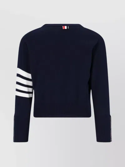 Thom Browne Ribbed Hem Knitwear With V-neckline And Striped Sleeves In Multi