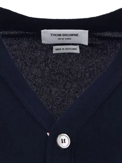 Thom Browne Ribbed Hem Knitwear With V-neckline And Striped Sleeves In Multi