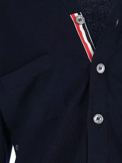 Thom Browne Ribbed Hem Knitwear With V-neckline And Striped Sleeves In Multi