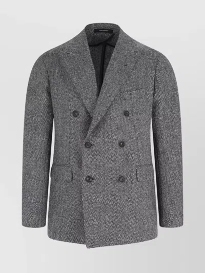 Tagliatore Tailored Double-breasted Herringbone Blazer In Gray