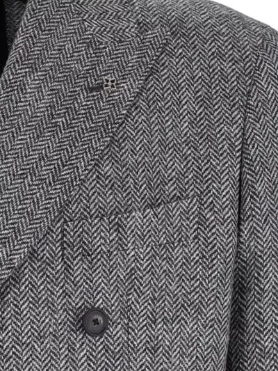 Tagliatore Tailored Double-breasted Herringbone Blazer In Gray