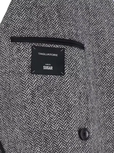 Tagliatore Tailored Double-breasted Herringbone Blazer In Gray