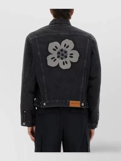 Kenzo Detail Collar Pockets Embroidered Back In Black