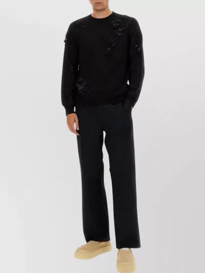 Mm6 Maison Margiela Mm6 By Maison Margiela Textured Black Wool Sweater With Relaxed Fit In Black