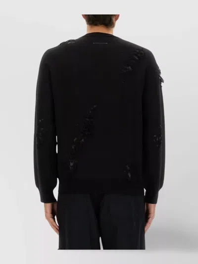 Mm6 Maison Margiela Mm6 By Maison Margiela Textured Black Wool Sweater With Relaxed Fit In Black