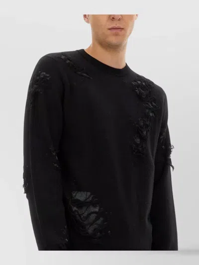 Mm6 Maison Margiela Mm6 By Maison Margiela Textured Black Wool Sweater With Relaxed Fit In Black