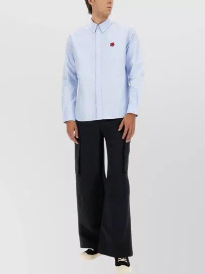 Kenzo Collared Shirt With Long Sleeves And Buttoned Cuffs In Blue