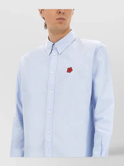 Kenzo Collared Shirt With Long Sleeves And Buttoned Cuffs In Blue