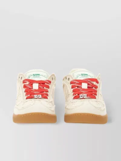 Ganni Canvas Sneaker With Rubber Sole And Embroidered Stitching In Neutral