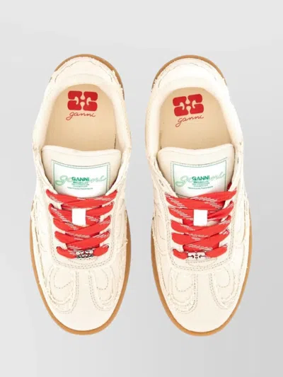 Ganni Canvas Sneaker With Rubber Sole And Embroidered Stitching In Neutral