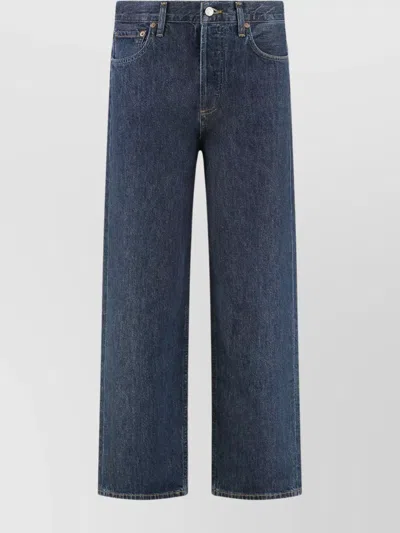 Agolde Wide-leg Denim Trousers With Metal Buttons In Blue