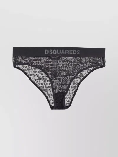 Dsquared2 Elastic Waistband Sheer Fabric Brief In Black