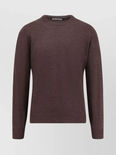 Brunello Cucinelli Cashmere Crew-neck Sweater Ribbed Finish In Brown