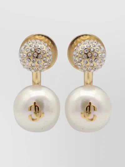Jimmy Choo Crystal And Pearl Gold Earrings In White