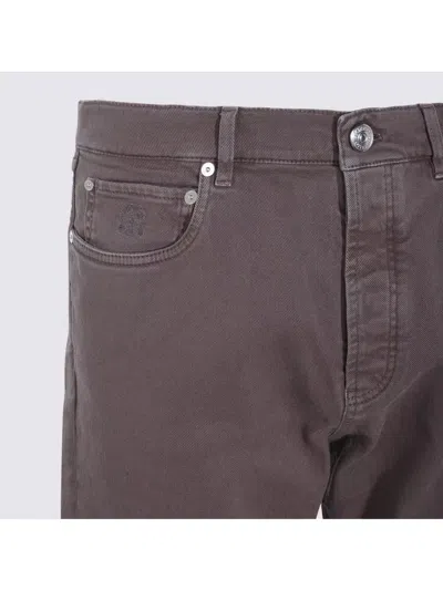 Brunello Cucinelli Relaxed Fit Trousers With Rolled Cuffs In Brown