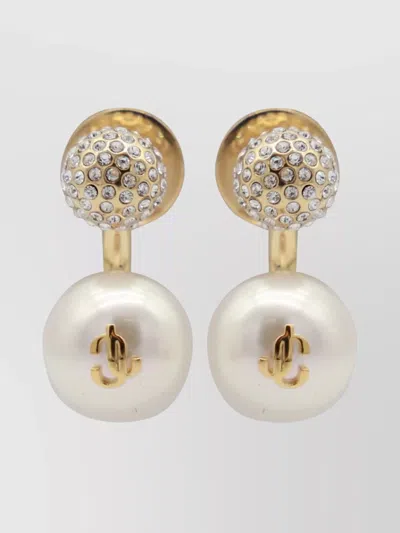 Jimmy Choo Crystal And Pearl Gold Earrings In White