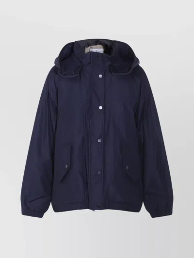 Brunello Cucinelli Puffer Jackets With Hood And Pockets In Blue